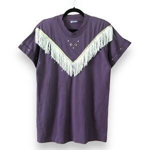 Vintage Hazelwood Purple Embellished Fringe Studded Short Sleeve Shirt Large